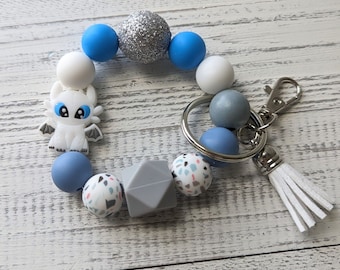 Light White Viking Dragon Wristlet With Silicone Charm 8" Key Ring Tassel