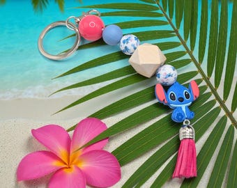 Blue Alien Keychain With Silicone Beads And Charm 7" Long