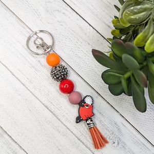 Chainsaw Dog Anime Keychain With PVC Charm 6" Key Ring Tassel Red Orange