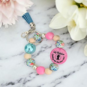 Lady Gossip Victorian Floral Wristlet 8&quot; With Silicone Charm Key Ring Tasseled