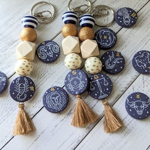 Znak zodiaku brelok z zawieszką z PVC 6" horoskop brelok z frędzlami złoty i niebieski