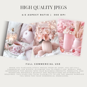 May include: Three images showcasing a pink teapot pouring tea into a pink teacup, a pink vase with pink flowers, and a pink milkshake with strawberries. The images are set against a white background with a pink and white fuzzy texture.