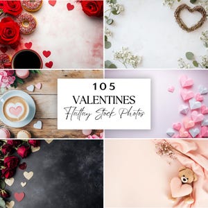 Imagens de mockup flat lay do Dia dos Namorados - Cenário de produto digital - Fotos de estoque de corações de amor - Mockup de convite floral - Fundo floral