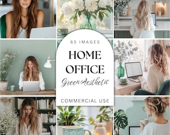 Green Aesthetic Work from Home Stock Photos - Lifestyle Image Bundle - Perfect for Social Media - Digital Marketing - Home Office Images