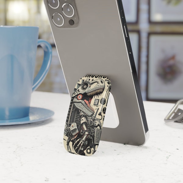 Phone Click-On Grip Mechanical Dinosaur Print. Phone Holder, Dinosaur Lover