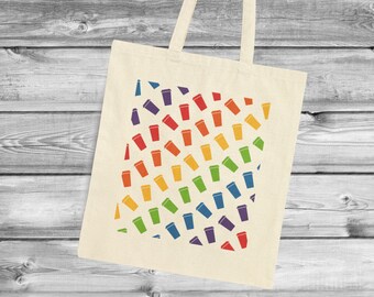 Rainbow Coffee Cups Tote Bag for Pride, Cute Coffee Lover Gift Rainbow Canvas Bag, Colorful Coffee Tote Pride Month Gift, LGBTQ Shopping Bag