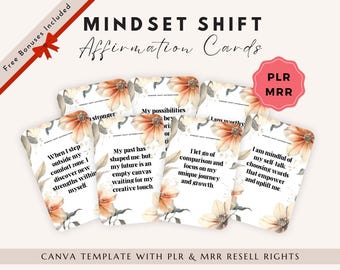PLR Mindset Shift Affirmation Cards - Printable Self-Care Cards - Positive Mindset - Master Resell Rights - affirmation cards with MRR
