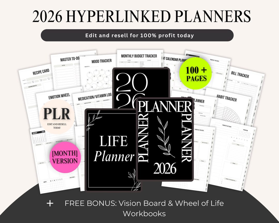 2026 Hyperlinked Digital Planner With PLR, Dated & Undated A4 A5 US ...