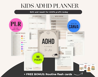 ADHD Planner for Kids with PLR Resell Rights, Executive Function & Routine Planner, Behavior Chart, Reward and Checklist System