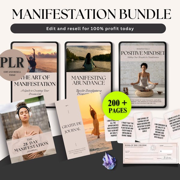 Manifestation Planner PLR, Manifestation Bundle with Journals & Affirmations, Canva Templates with Resell Rights