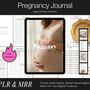 Digital Pregnancy Journal with PLR & MRR Resell Rights - Hyperlinked Planner - Digital Pregnancy Checklist - Maternal Canva Template - MRR