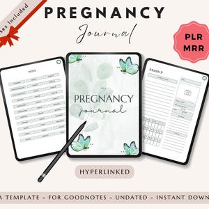 Digitales Schwangerschaftstagebuch mit PLR & MRR Weiterverkaufsrechten - Verlinkter Planer - Digitale Schwangerschaft Checkliste - Maternal Canva Template - MRR