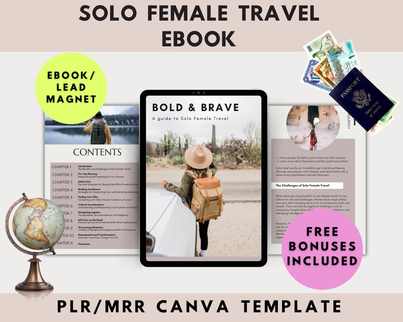 Solo Travel Guide PLR, MRR Ultimate Travel Tips for Solo Travelers, Resell Rights, Done For You eBook, Travel Planner, Travel Agent Content