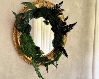Moss Mirror | Vintage Gold Frame | Preserved Moss Decor | Botanical Accent | Forest Inspired Home Style | Nature Art