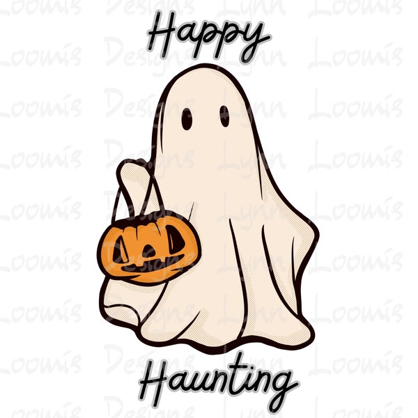 Happy Haunting Cartoon Ghost - digital download, halloween ghost cute