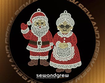Diseño de bordado FSL del Sr. y la Sra. Santa
