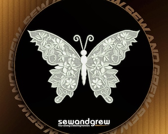 Diseño de bordado de mariposa FSL blanca