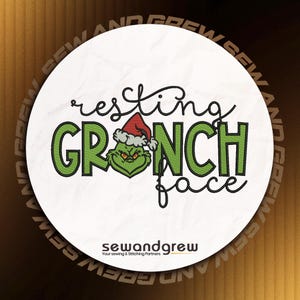 Diseño de bordado de cara de Grinch en reposo de 11 pulgadas