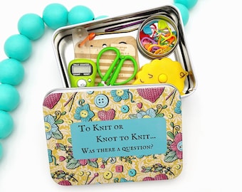 Knitting Notions Tin for Knitting Supplies Needle Gauge for Knitting Gift for Mother's Day Stitch Markers for Knit Box of Notions Knitting