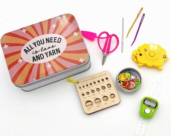 Crochet Notions Tin for Knitting Supplies Needle Gauge for Knitting Gift Crochet Notions Tin Stitch Markers for Knitting Gift for Crocheter