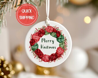 Merry Knitmas Ornament for Knitters Christmas Gift for Knitting Christmas Ornament for Mom Stocking Stuffer for Sister Knitting Ornament