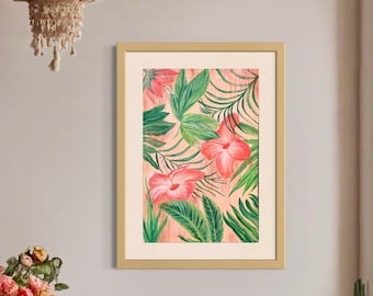 Tropical NOT Print Wall Art Jungle Painting Floral Plumeria Hibiscus Abstract Relaxing Wall Decor Vacation Property Decor Tropical Paradise