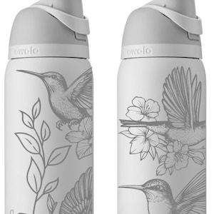 Botella Owala con grabado de colibrí: elegante diseño floral, artículos para beber personalizados