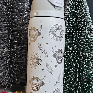 Botella Owala de 24 onzas, 30, 32 y 40 onzas, grabada con láser, con diseño de vacas y girasoles, para sorber gratis o para sorber en Sway
