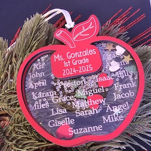 Personalized Teacher Apple Ornament with Student Names, Custom Shaker Ornament Teacher Gift, Class Room Decoration, Handmade