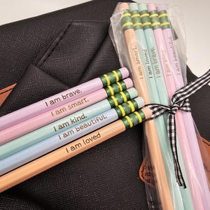 Engraved Affirmation Pencils | Yellow & Pastel Motivational Ticonderoga Pencils | Positive Quotes | Inspirational Gifts | School Supplies