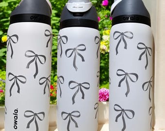Coquette Engraved Owala 24 and 32 oz Bottle | Silver Bows Design | Elegant & Personalized Drinkware