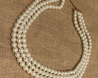 Vintage gorgeous white  faux pearl triple strand 3 row collar choker necklace Art Deco 1940 1950s 1960s