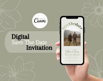 Sage Green Save The Date Digital Invitation - For Weddings