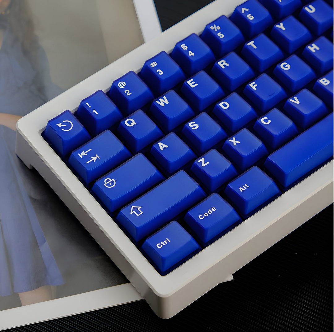 Dark Blue Keycaps Set Cherry Profile Keycaps Minimalist Blue Etsy