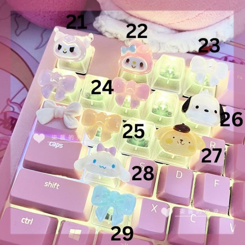 Kawaii Cute Wording Keycaps Hello Kitty Keycaps Kawaii Etsy