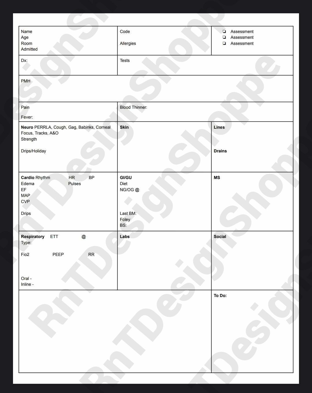 Icu Note Example System Based Nurse ICU SCU Report Sheet, Brain, Digital Download, Nursing, Rn, Cicu ...