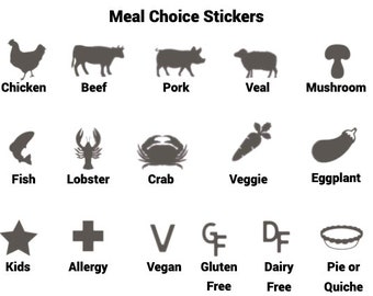 Meal Choice Stickers for Weddings, Parties, Birthdays, Engagement, Bridal Shower, Place Card Stickers, Menu Stickers, Custom Quantity Sizing