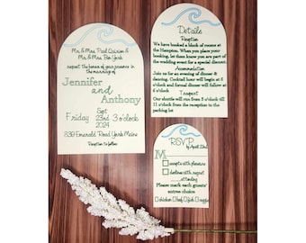 Printed Handmade Nautical Wedding Invitation Set, Beach Wedding, Destination Wedding, Tropical Wedding, Invitation Suite, Unique Invitation