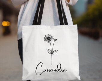 Custom Tote Bag, Birthflower Gift, Personalized Tote Bag for Women, Mothers Day Gift, Canvas Grocery Bag, Birthflower Tote Bag, Minimalist