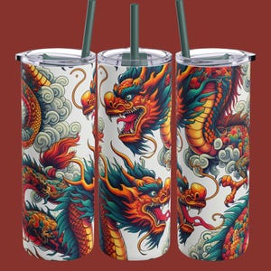 Dragon Tumbler, Dragon Lover Gifts, 20 oz Tumbler with Straw,  Dragon Decor, Year of the Dragon Cup