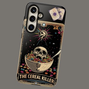 Custodia per telefono Cereal Killer, custodia per telefono scheletro tarocchi, regalo di carte tarocchi, lettura dei tarocchi, scheletro di tarocchi, custodia per telefono scheletro, regalo divertente tarocchi