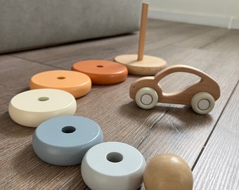 Wooden Stacking Toy, Waldorf Wood Blocks Baby, Building Learning Stacker, Educational Tower, 1 st Birthday Gift for Toddlers
