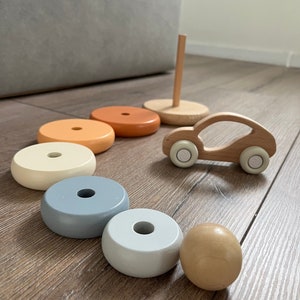 Holzspielzeug stapelbar, Waldorf Holzklötze Baby, Baulernstapel, Lernturm, 1.Geburtstagsgeschenk für Kleinkinder