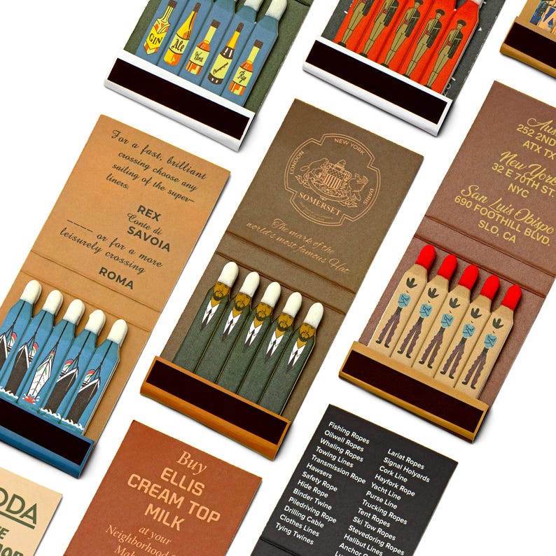 Retro Matchbooks Set: Vintage-style Designs, Printed Match Sticks - Set ...