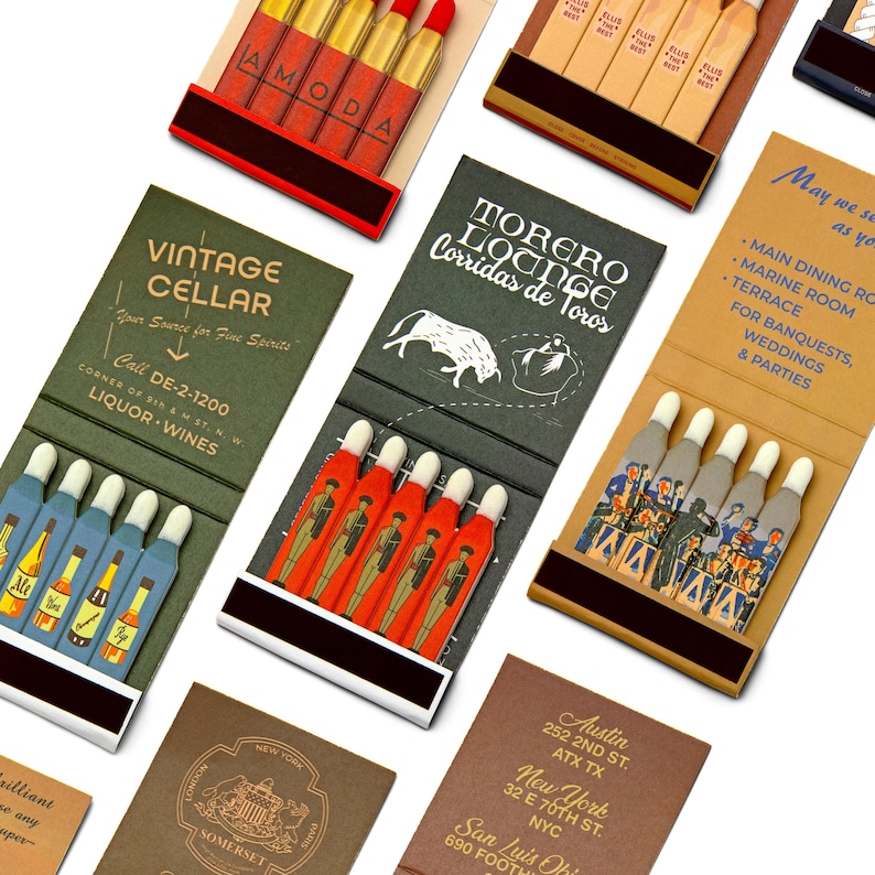 Retro Matchbooks Set: Vintage-style Designs, Printed Match Sticks - Set ...