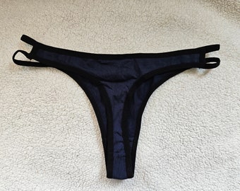 Navy Blue cut-out thong with black contrast binding
