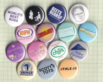 The Office - Set of (15) Handmade 1” Buttons or Magnets - FREE SHIPPING!