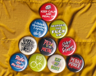 Pedal to the Metal Cycling Pack - Set of (10) Pinback Buttons or Magnets - FREE SHIPPING!