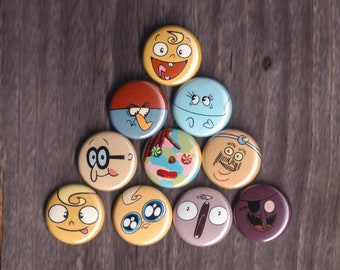 The Marvelous Misadventures of Flapjack FACES! - Set of (10) 1” Buttons or Magnets - FREE SHIPPING!