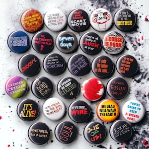 What&#39;s Your Favorite Scary Movie? - Pick Any (5) or (10) 1&quot; Buttons or Magnets - FREE SHIPPING!